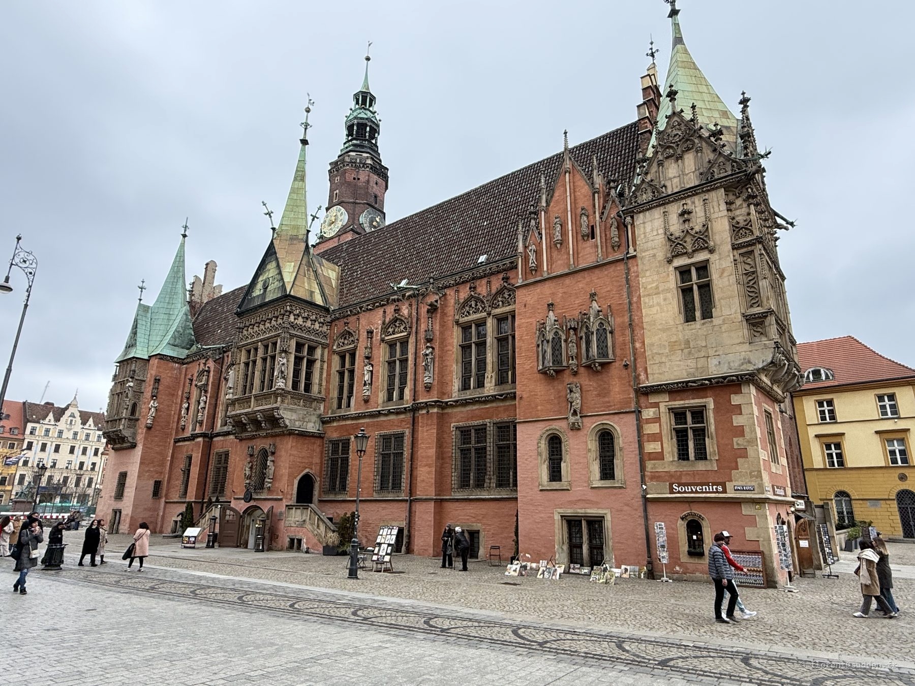 Hôtel de ville gothique de Wrocław de jour, sous un ciel gris